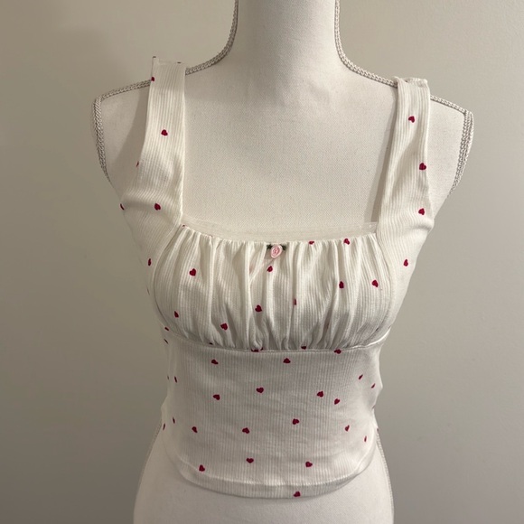 Aeropostale Tops - Aeropostale Heart Print Square Neck White Red Cropped Tank Women’s Size Small